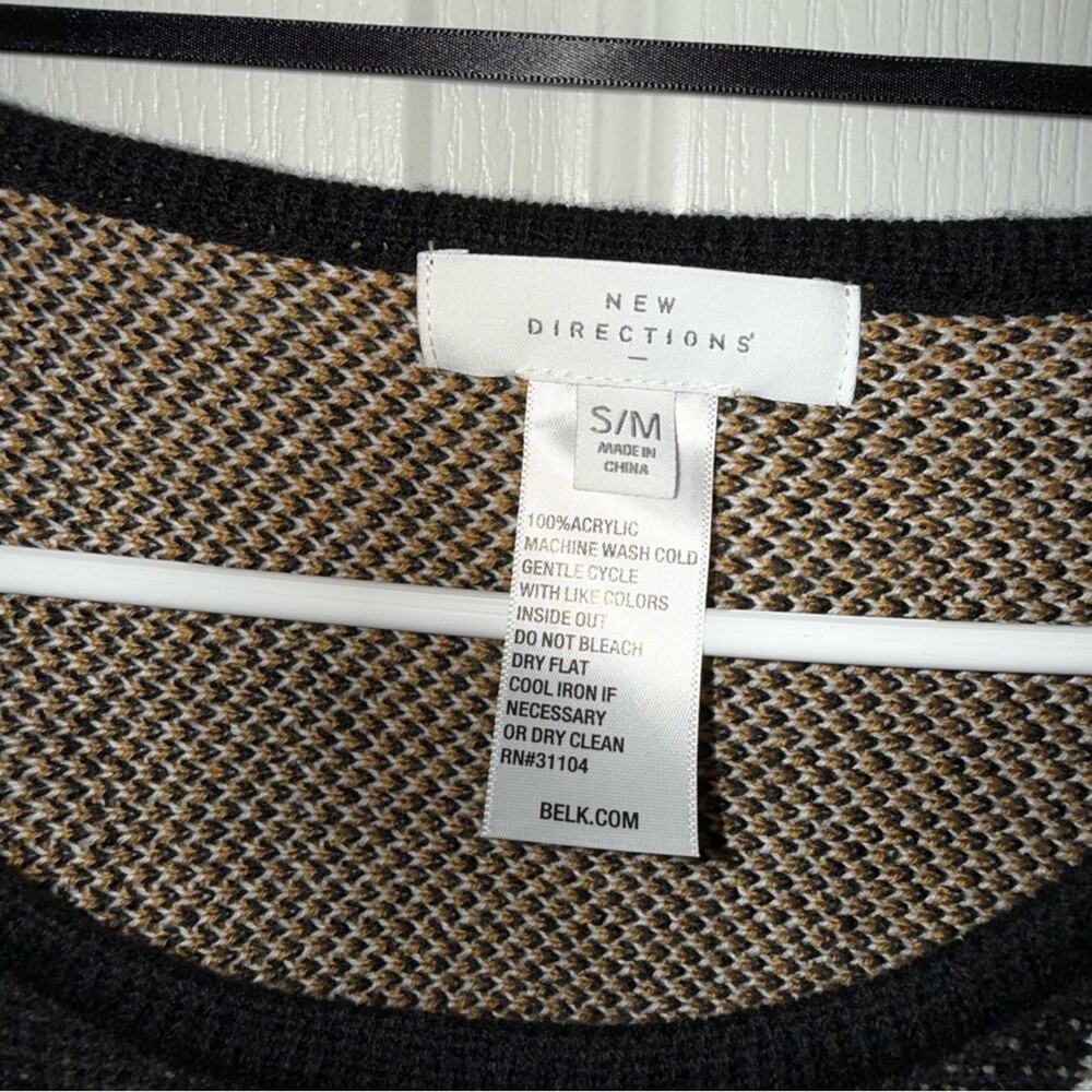 New directions Chic Black and Brown Fringe poncho Sweater - Picture 3 of 5